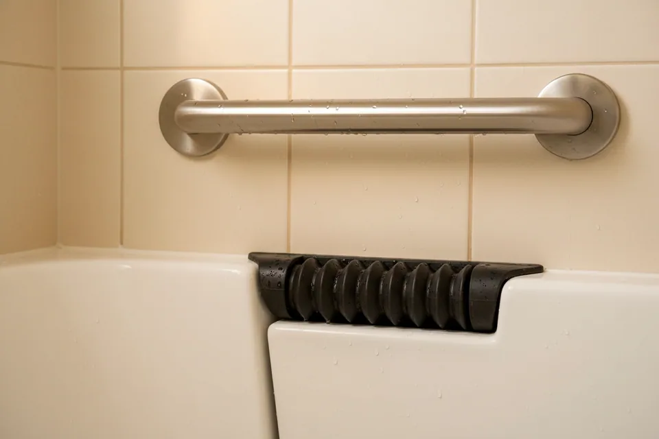 The details that matter: the door seal and a real grab bar